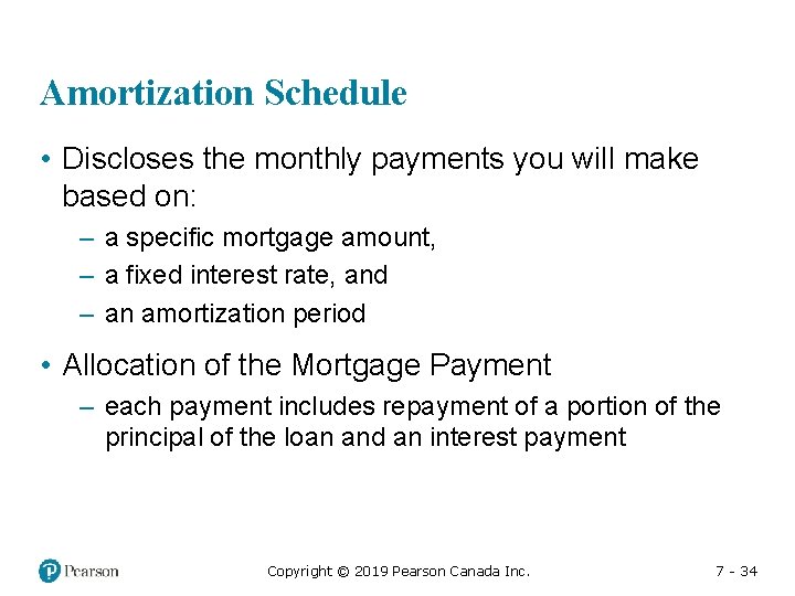 Amortization Schedule • Discloses the monthly payments you will make based on: – a