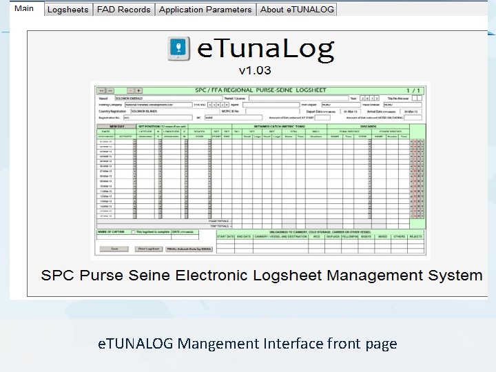 e. TUNALOG Mangement Interface front page 