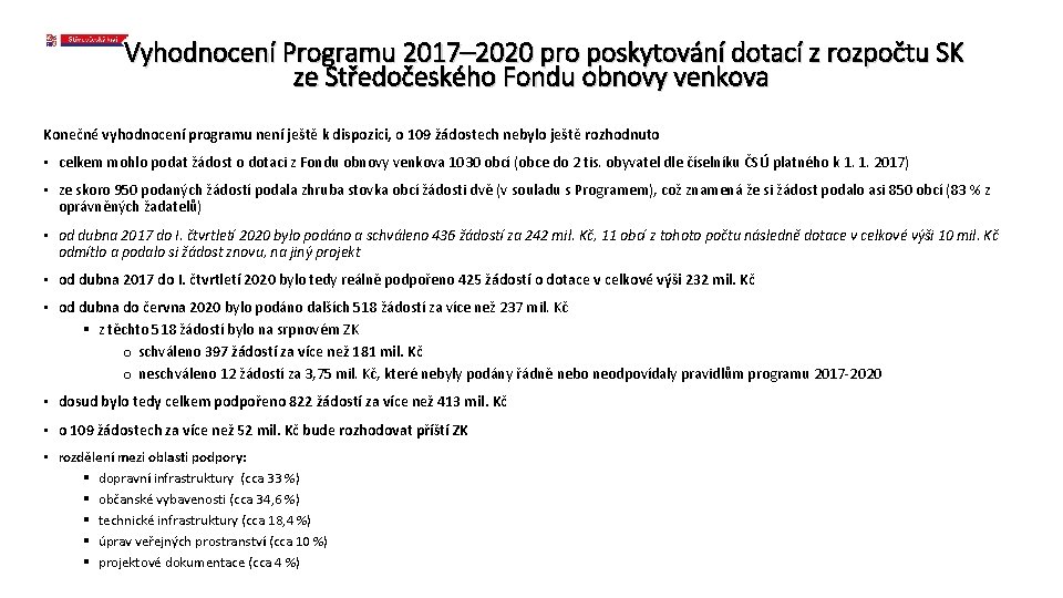 Vyhodnocení Programu 2017– 2020 pro poskytování dotací z rozpočtu SK ze Středočeského Fondu obnovy