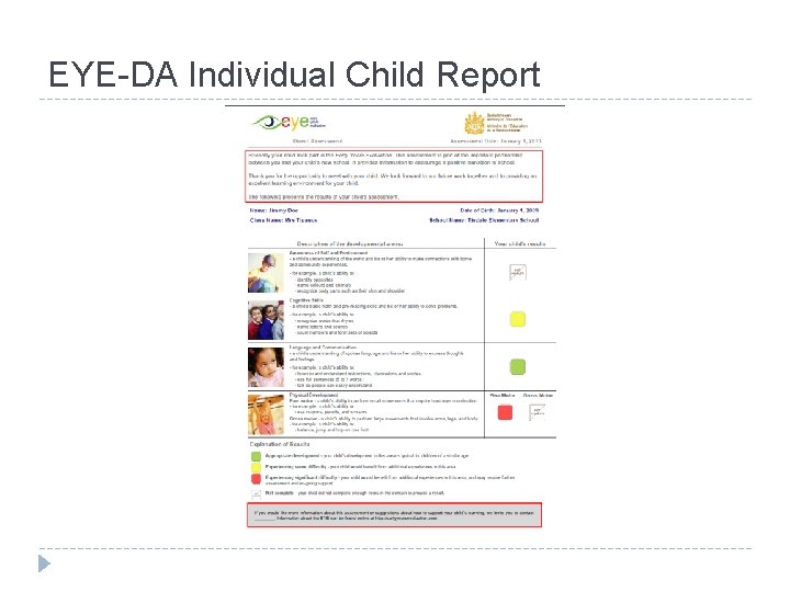 EYE-DA Individual Child Report EYE-DA Individual Child Report