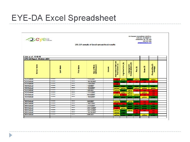 EYE-DA Excel Spreadsheet EYE-DA Excel Spreadsheet