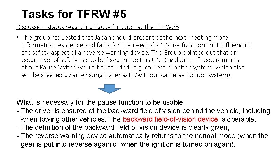 Tasks for TFRW #5 Discussion status regarding Pause function at the TFRW#5 • The