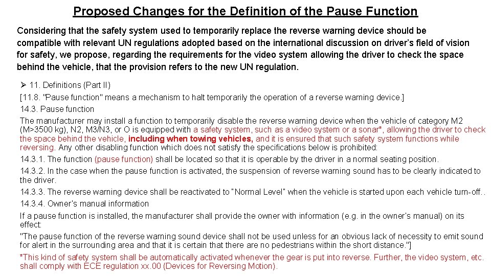 Proposed Changes for the Definition of the Pause Function Considering that the safety system