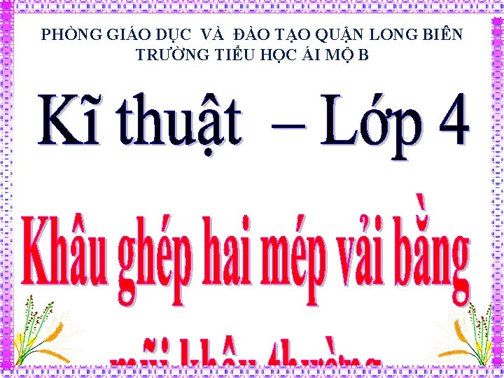 PHÒNG GIÁO DỤC VÀ ĐÀO TẠO QUẬN LONG BIÊN TRƯỜNG TIỂU HỌC ÁI MỘ