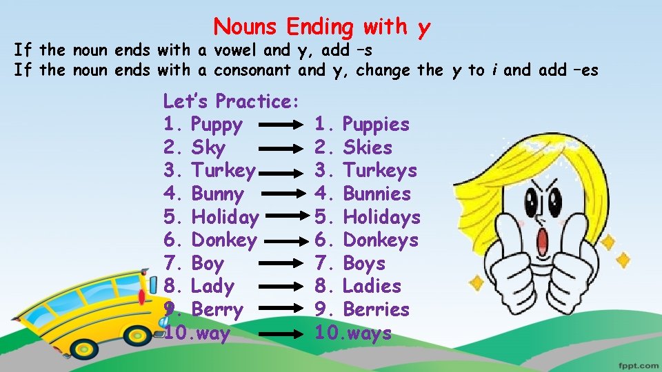 Nouns Ending with y If the noun ends with a vowel and y, add