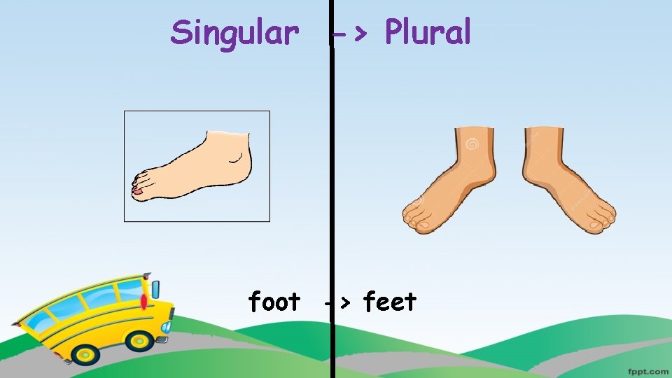 Singular -> Plural foot -> feet 