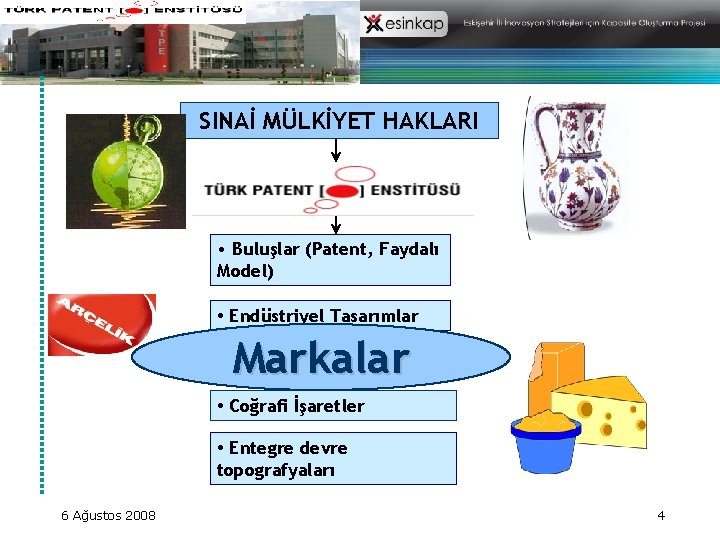 SINAİ MÜLKİYET HAKLARI • Buluşlar (Patent, Faydalı Model) • Endüstriyel Tasarımlar Markalar • Coğrafi