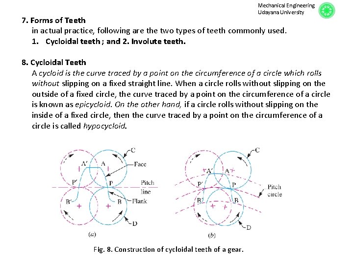 Mechanical Engineering Udayana University 7. Forms of Teeth in actual practice, following are the