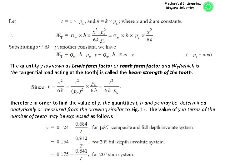 Mechanical Engineering Udayana University The quantity y is known as Lewis form factor or