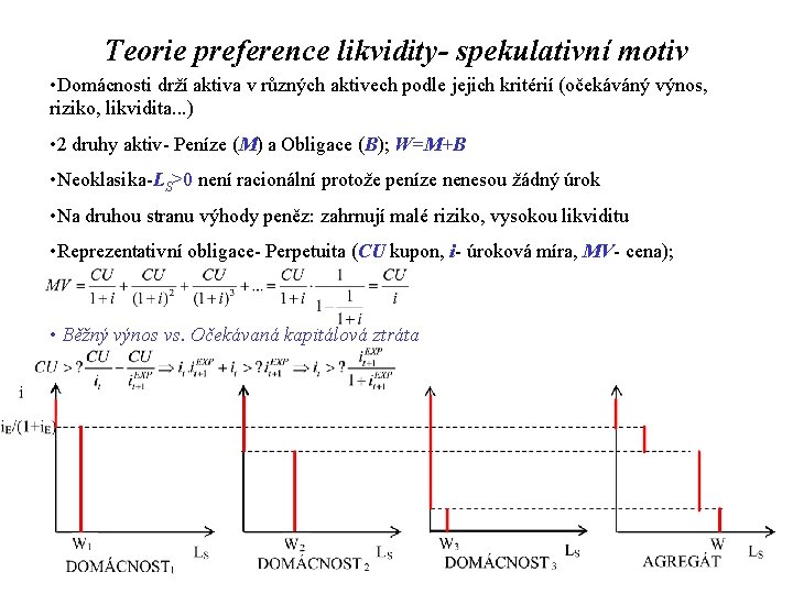 Teorie preference likvidity- spekulativní motiv • Domácnosti drží aktiva v různých aktivech podle jejich