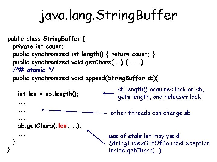 java. lang. String. Buffer public class String. Buffer { private int count; public synchronized