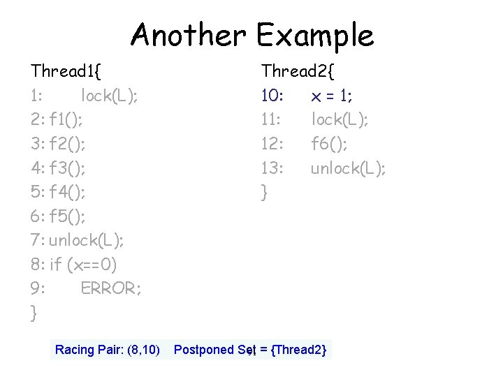 Another Example Thread 1{ 1: lock(L); 2: f 1(); 3: f 2(); 4: f