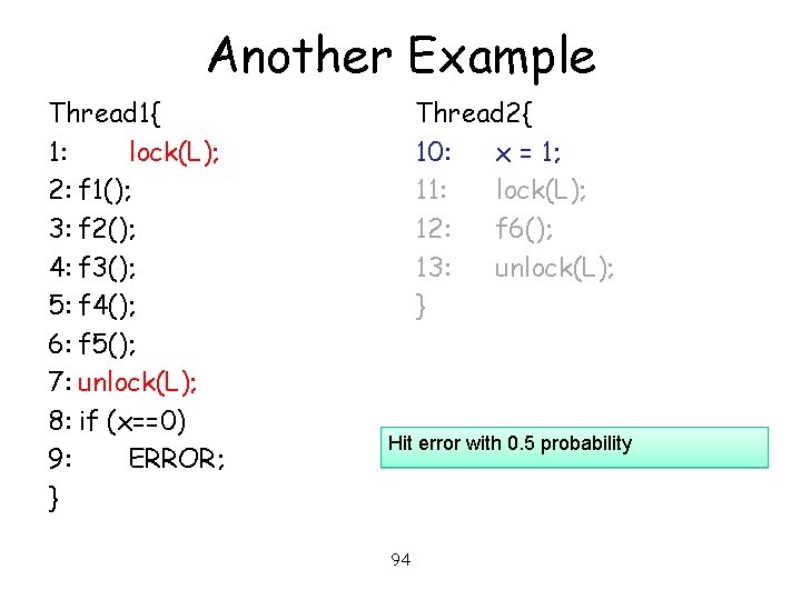 Another Example Thread 1{ 1: lock(L); 2: f 1(); 3: f 2(); 4: f