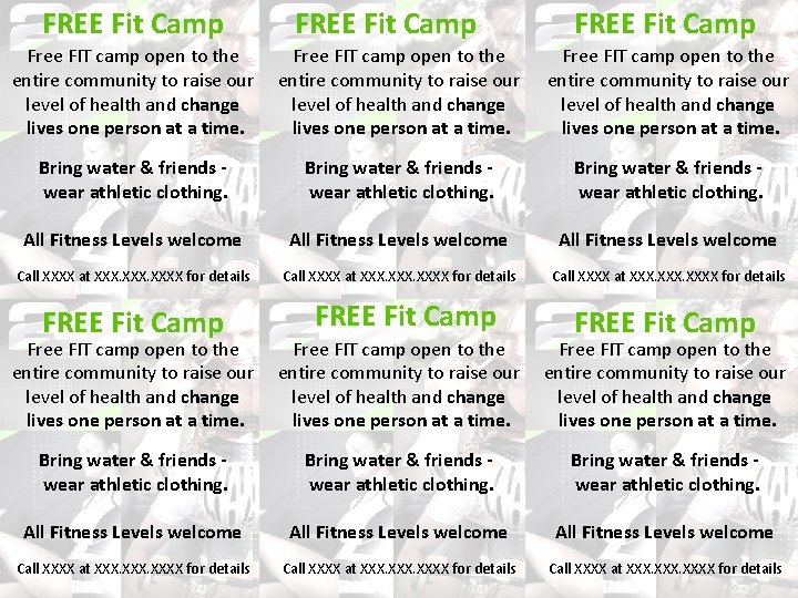 FREE Fit Camp FREE Fit Camp Free FIT camp open to the entire community