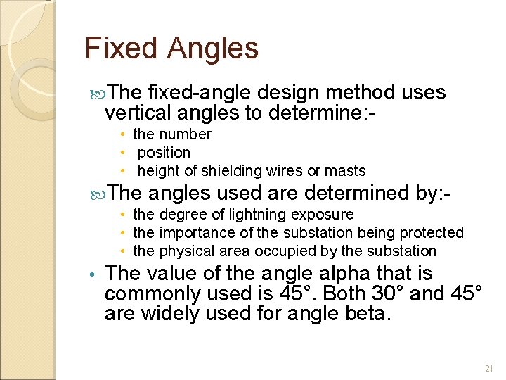 Fixed Angles The fixed-angle design method uses vertical angles to determine: • the number