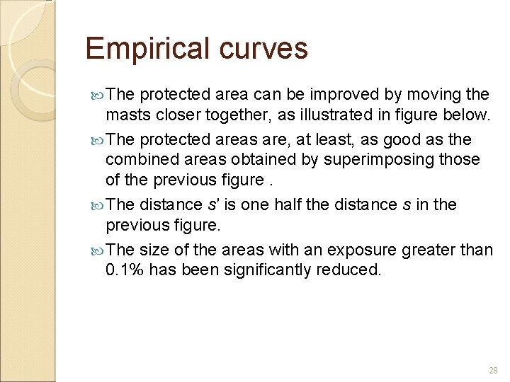 Empirical curves The protected area can be improved by moving the masts closer together,