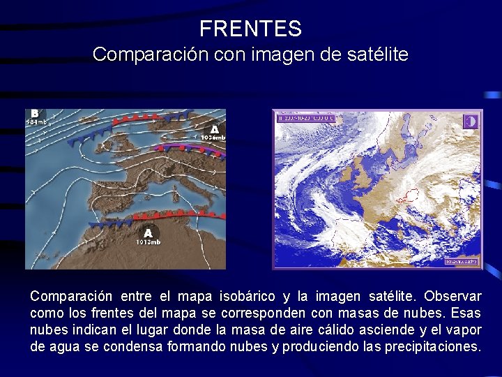 FRENTES Comparación con imagen de satélite Comparación entre el mapa isobárico y la imagen FRENTES Comparación con imagen de satélite Comparación entre el mapa isobárico y la imagen