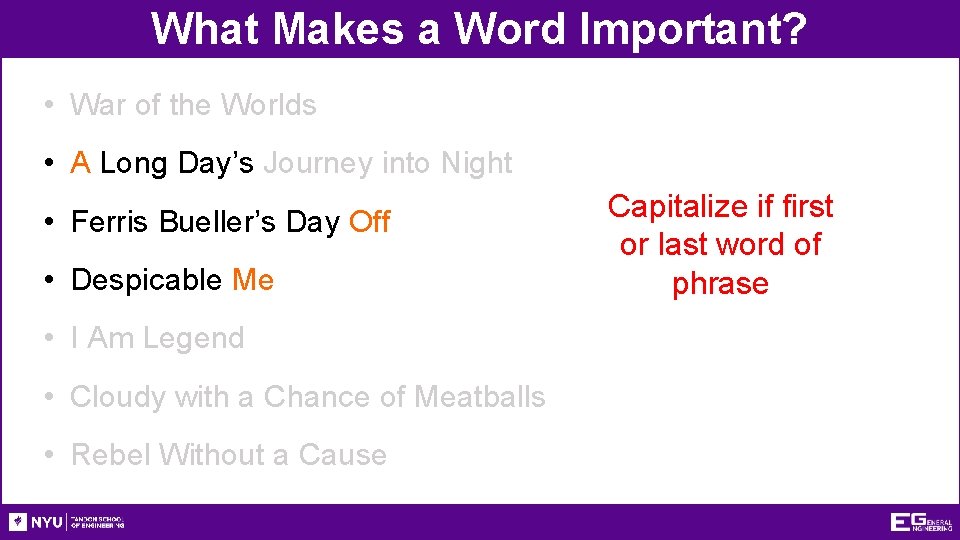 What Makes a Word Important? • War of the Worlds • A Long Day’s