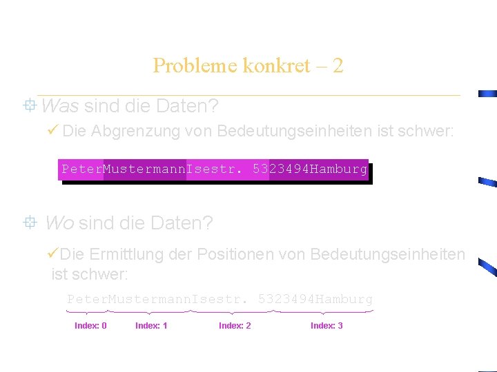 Probleme konkret – 2 ° Was sind die Daten? ü Die Abgrenzung von Bedeutungseinheiten