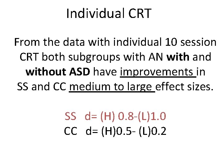 Individual CRT From the data with individual 10 session CRT both subgroups with AN