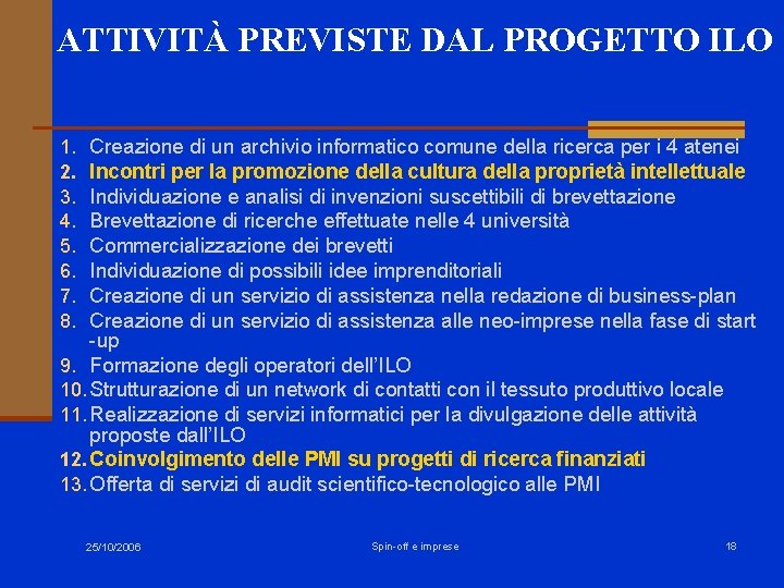 ATTIVITÀ PREVISTE DAL PROGETTO ILO Creazione di un archivio informatico comune della ricerca per ATTIVITÀ PREVISTE DAL PROGETTO ILO Creazione di un archivio informatico comune della ricerca per