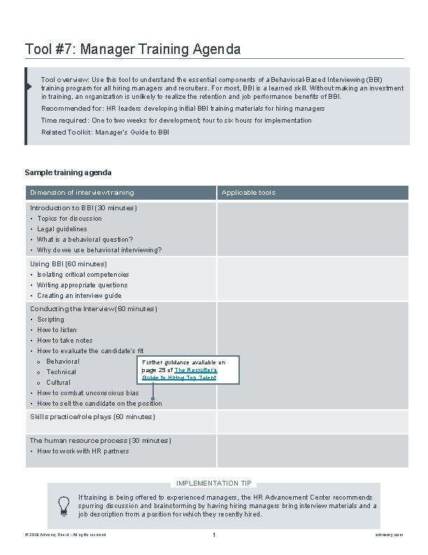 Tool #7: Manager Training Agenda Tool overview: Use this tool to understand the essential