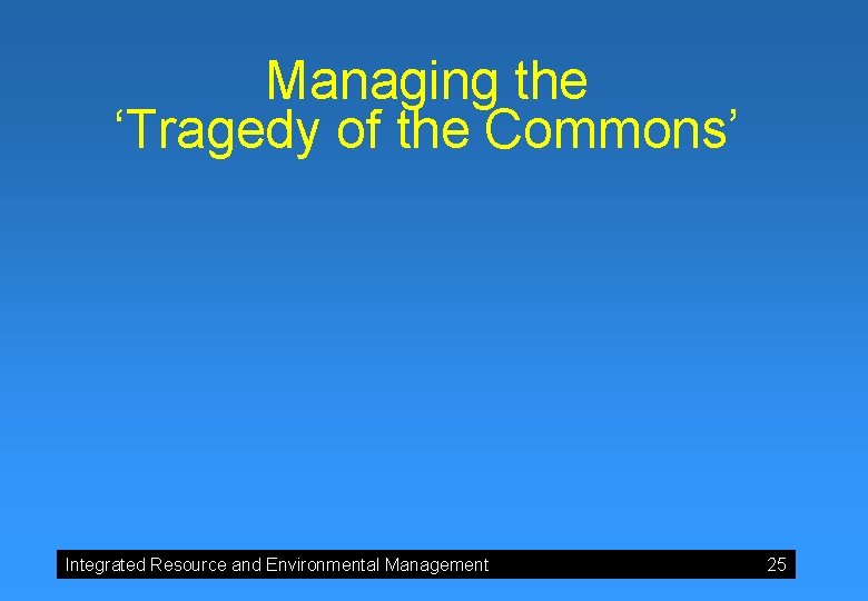 Managing the ‘Tragedy of the Commons’ Integrated Resource and Environmental Management 25 