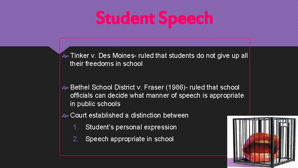 Student Speech Tinker v. Des Moines- ruled that students do not give up all