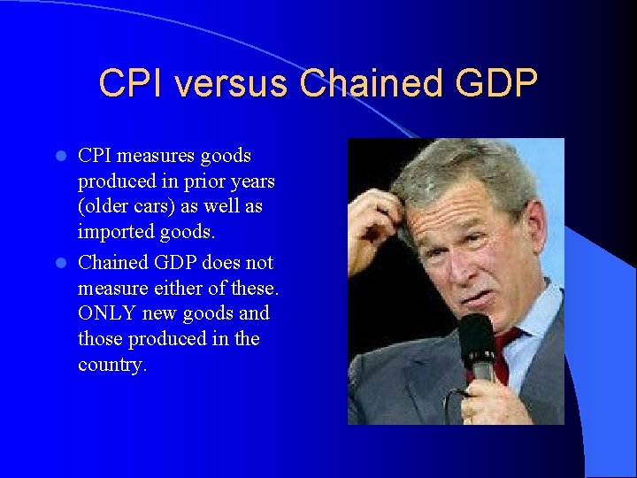 CPI versus Chained GDP CPI measures goods produced in prior years (older cars) as
