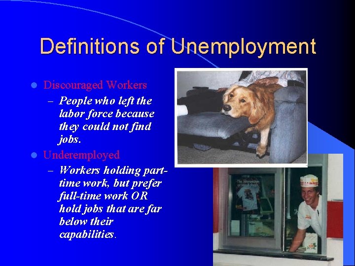 Definitions of Unemployment Discouraged Workers – People who left the labor force because they