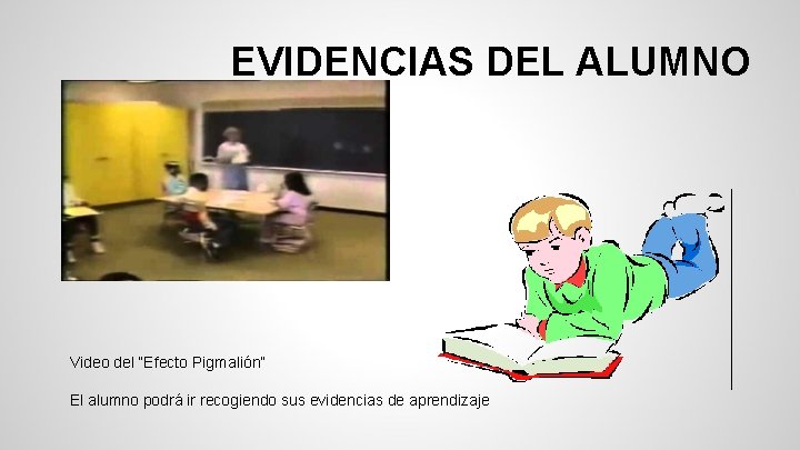 EVIDENCIAS DEL ALUMNO Video del “Efecto Pigmalión” El alumno podrá ir recogiendo sus evidencias