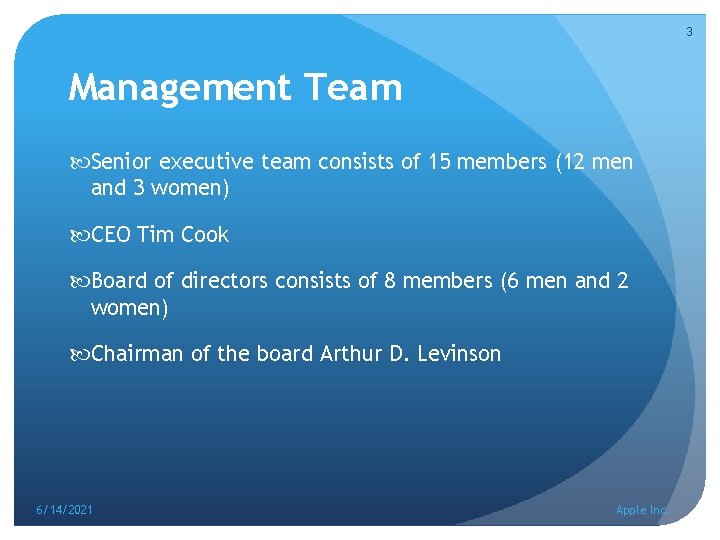 3 Management Team Senior executive team consists of 15 members (12 men and 3