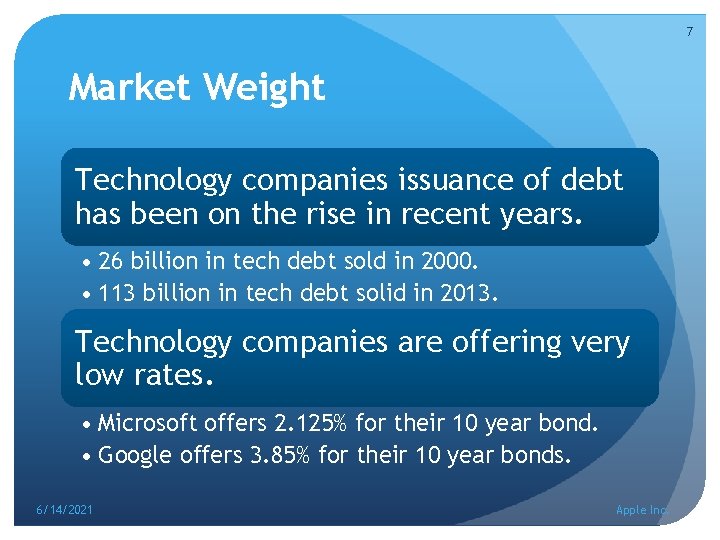 7 Market Weight Technology companies issuance of debt has been on the rise in