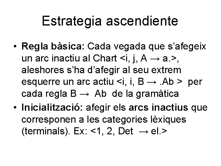 Estrategia ascendiente • Regla bàsica: Cada vegada que s’afegeix un arc inactiu al Chart