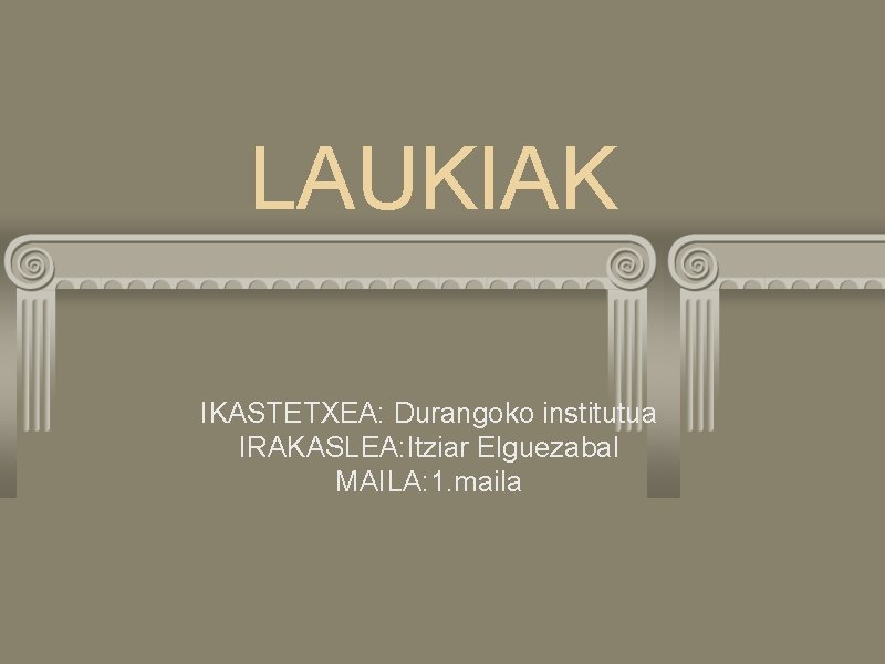 LAUKIAK IKASTETXEA: Durangoko institutua IRAKASLEA: Itziar Elguezabal MAILA: 1. maila 