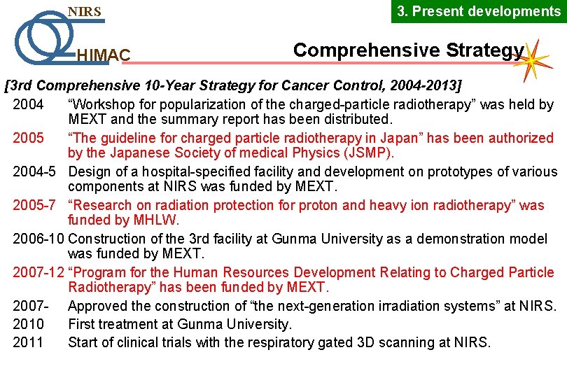 NIRS HIMAC 3. Present developments Comprehensive Strategy [3 rd Comprehensive 10 -Year Strategy for