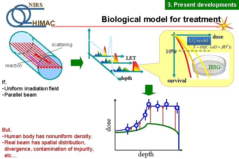 3. Present developments NIRS HIMAC Biological model for treatment LQ model scattering dose 10%