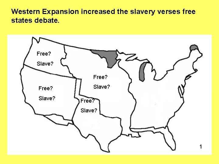 Western Expansion increased the slavery verses free states debate. Free? Slave? Free? Slave? 1