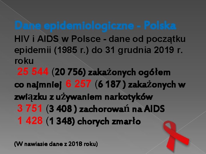 Dane epidemiologiczne - Polska HIV i AIDS w Polsce - dane od początku epidemii