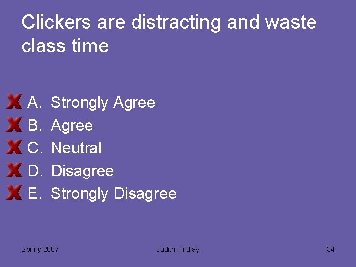Clickers are distracting and waste class time A. B. C. D. E. Strongly Agree