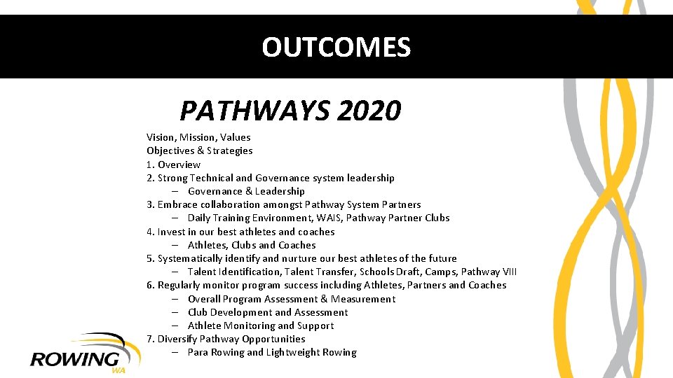 OUTCOMES PATHWAYS 2020 Vision, Mission, Values Objectives & Strategies 1. Overview 2. Strong Technical