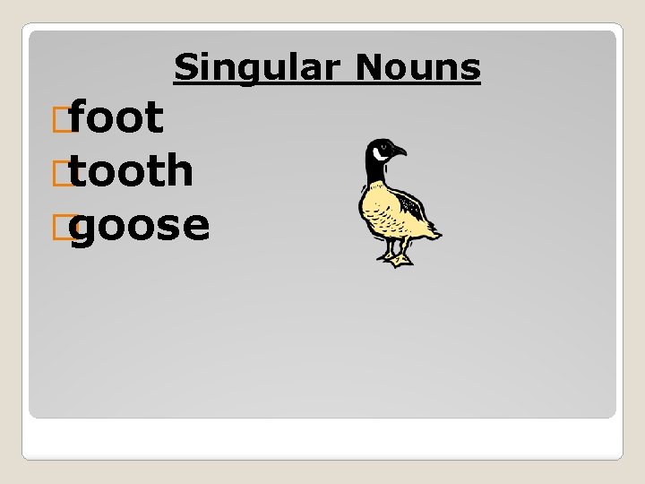 Singular Nouns �foot �tooth �goose 