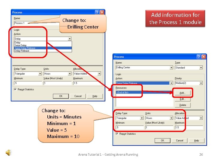 Change to: Drilling Center Add information for the Process 1 module Change to: Units