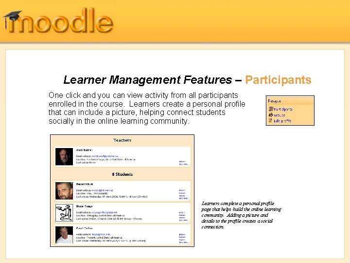 Learner Management Features – Participants One click and you can view activity from all