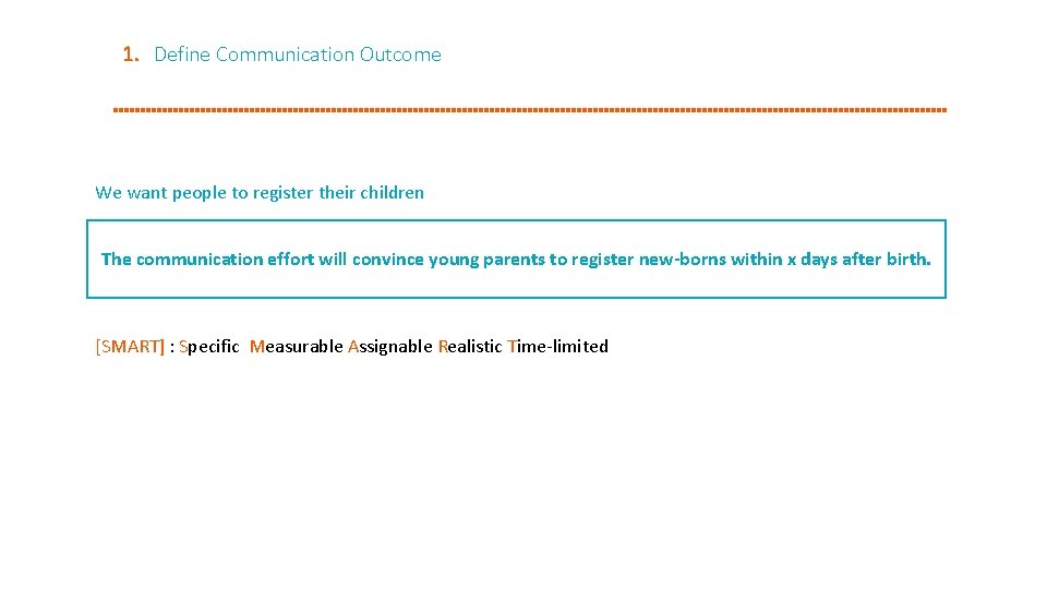 1. Define Communication Outcome We want people to register their children The communication effort