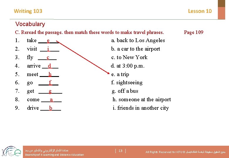 Writing 103 Lesson 10 Vocabulary C. Reread the passage. then match these words to