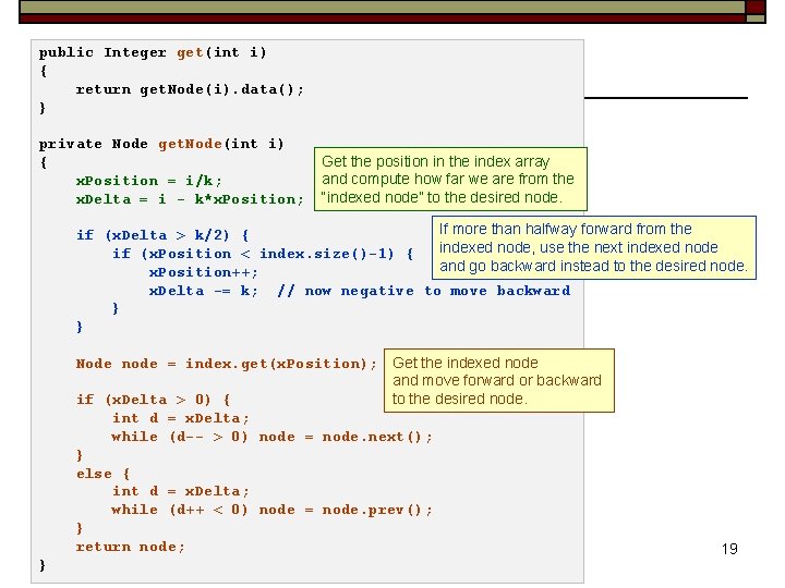 public Integer get(int i) { return get. Node(i). data(); } private Node get. Node(int