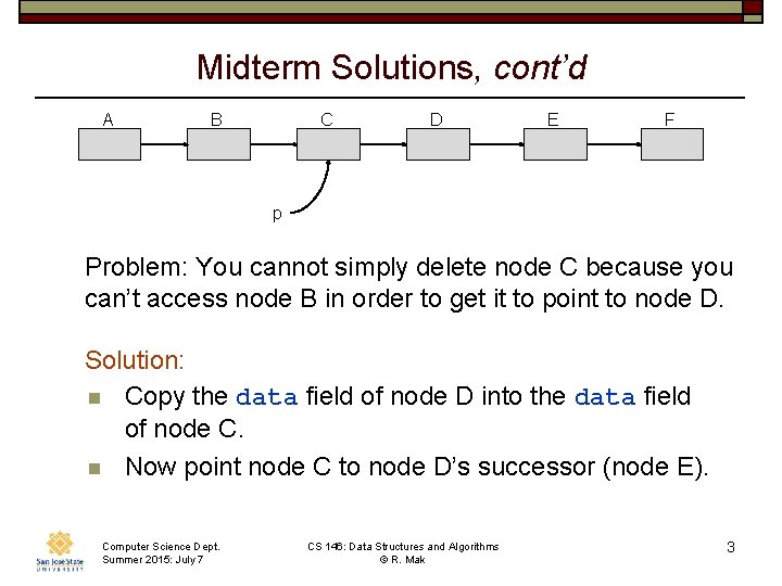 Midterm Solutions, cont’d A B C D E F p Problem: You cannot simply