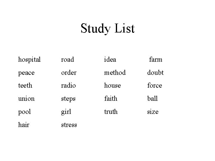 Study List hospital road idea farm peace order method doubt teeth radio house force