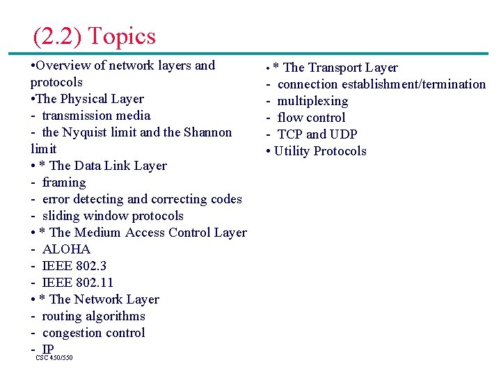 (2. 2) Topics • Overview of network layers and protocols • The Physical Layer